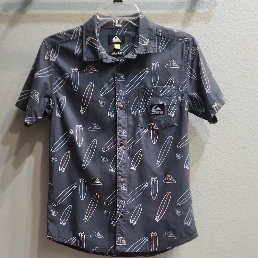 Quiksilver Button Down Shirt Boys  Slate Grey Size Medium